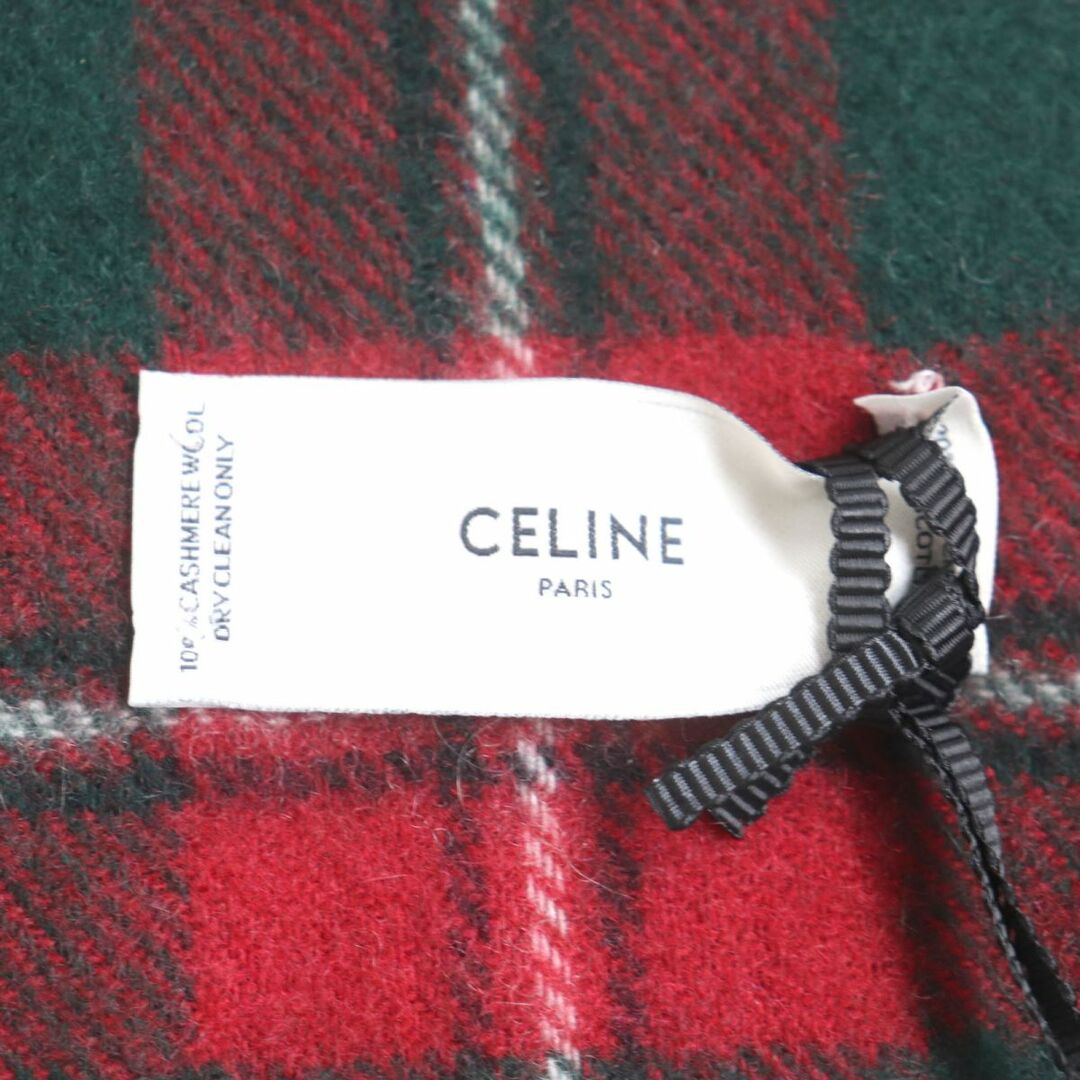 celine(セリーヌ)の未使用品▼CELINE セリーヌ チェック柄 フリンジ付き カシミヤ100% マフラー レッド×グリーン スコットランド製 メンズ レディース タグ付 メンズのファッション小物(マフラー)の商品写真