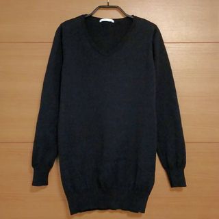 ニッセン(ニッセン)の【美品】綿100% Ｖネック ロング丈ニット (ブラック S)(ニット/セーター)