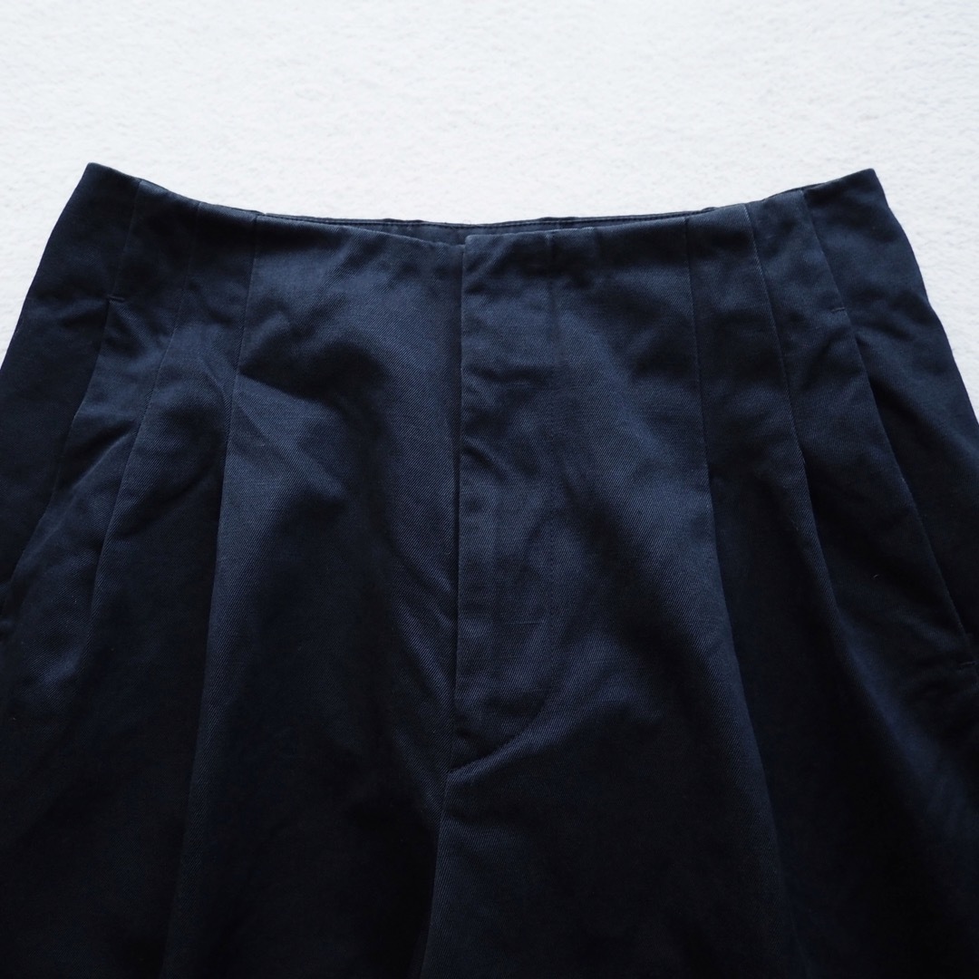Drawer コットンリネン タック ワイドパンツ ハイウエスト ネイビー 34