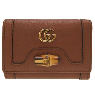 グッチ(Gucci)の新品同様 グッチ ダイアナ ミディアム レザー ブラウン 658633 三つ折り財布 財布 茶 0024 【中古】 GUCCI メンズ(折り財布)