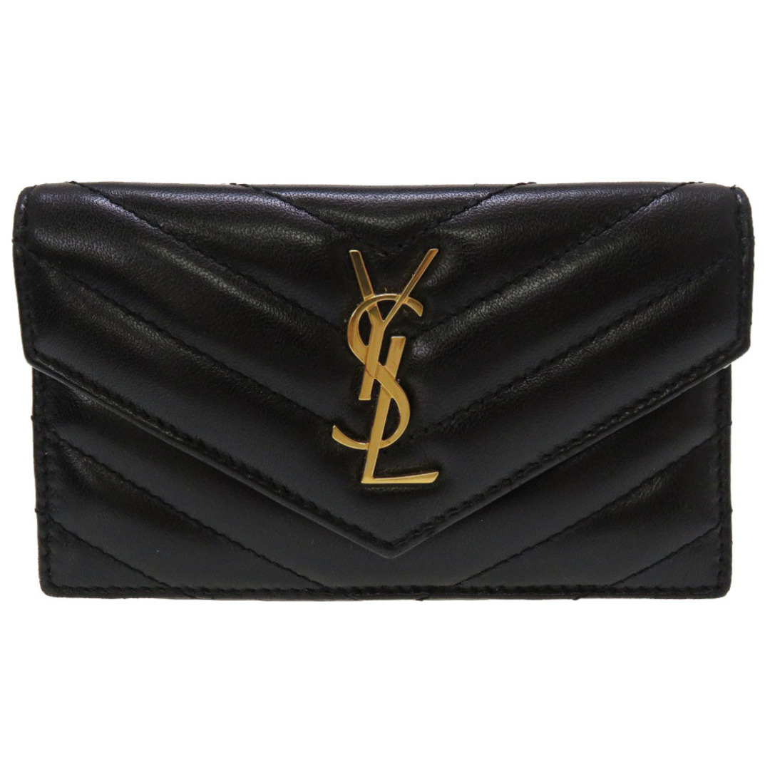 美品 サンローラン パリ レザー ブラック ゴールド金具 612 808 コインケース カードケース 黒 0147  SAINT LAURENT PARIS