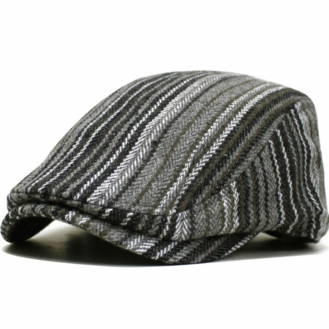 帽子 ハンチング メンズ 秋冬 ハンチング ウール ストライプ グレー メンズの帽子(ハンチング/ベレー帽)の商品写真