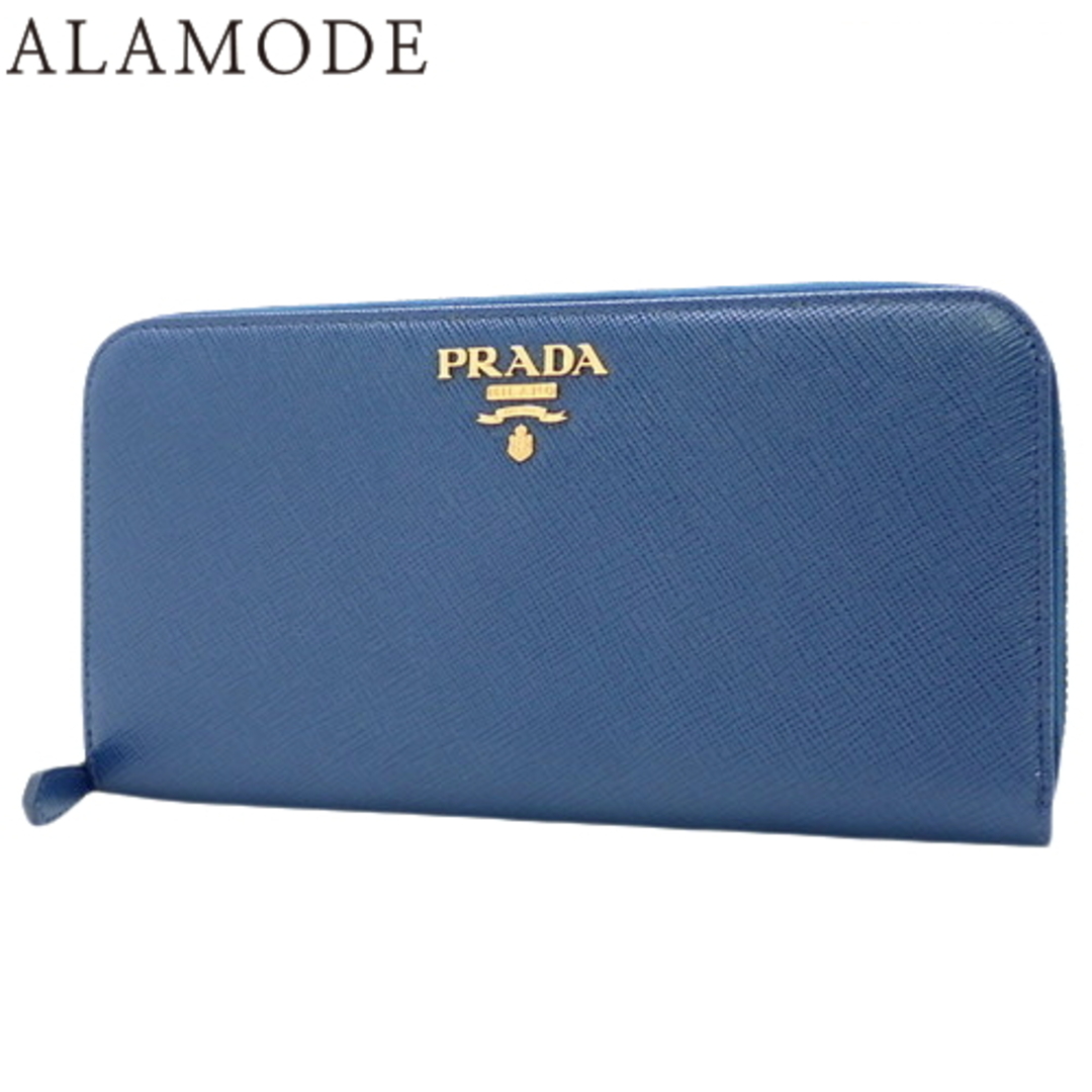 PRADA(プラダ)のPRADA(プラダ) ジップアラウンド長財布 長財布 ラウンドファスナー ロングウォレット 小物 サフィアーノレザー SAFFOANO METAL BLUETTE ブルー青 ゴールド金具 1ML506 レディース 40802072047【中古】【アラモード】 レディースのファッション小物(財布)の商品写真