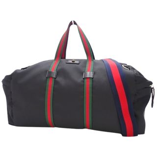 グッチ(Gucci)のGUCCI(グッチ) ウェブライン シェリーライン ダッフルバッグ ボストンバッグ/キャリー 2WAY ショルダー 肩掛け 斜め掛け 旅行かばん レザー テクノキャンバス ブラック黒 レッド赤 グリーン緑 ネイビー マットシルバー金具 450983 メンズ 40802073505【中古】【アラモード】(ボストンバッグ)