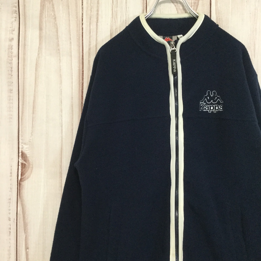 【カッパ フリースジャケット】 90s ロゴ刺繍 背面ビッグロゴ M ネイビーのサムネイル