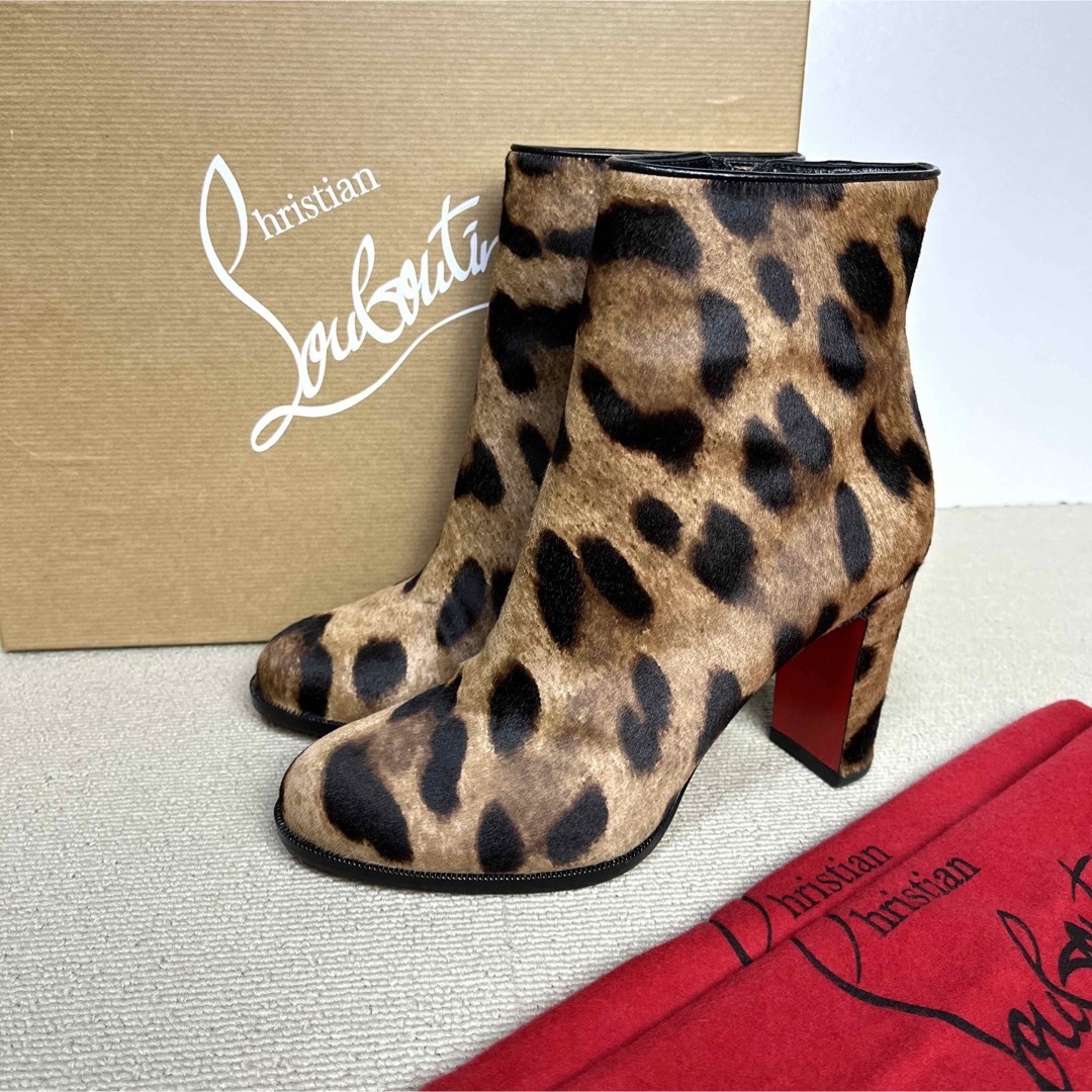 37 Christian Louboutin ショートブーツ 豹柄 ルブタン-