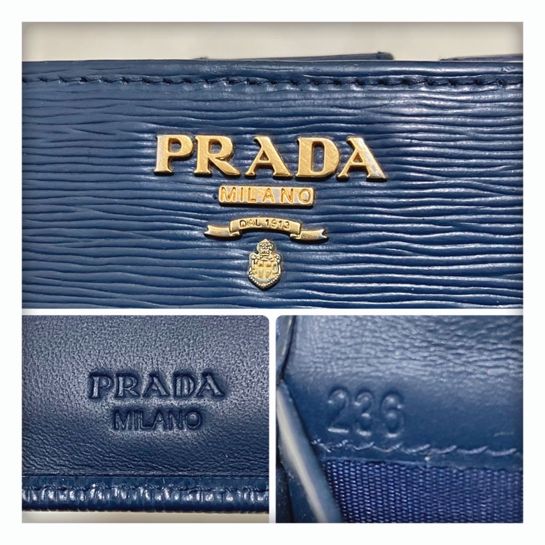 PRADA(プラダ)のお値下げ‼️ ✨人気カラー 美品✨ PRADA ヴィッテロ 折り財布 ネイビー レディースのファッション小物(財布)の商品写真