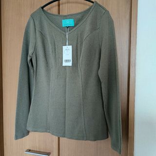 スムースVネックニットソー M カーキ HEARTCLOSET(カットソー(長袖/七分))