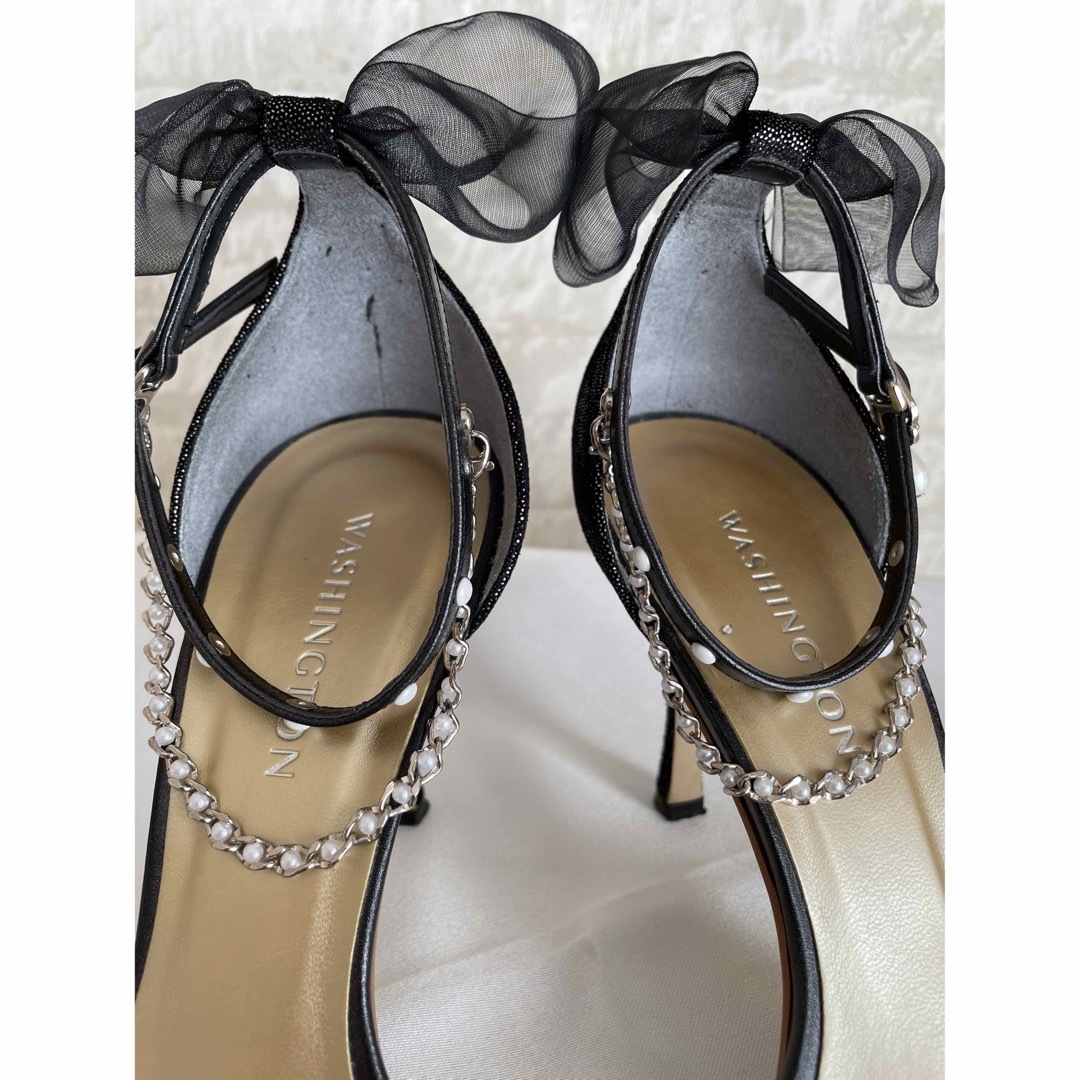 銀座ワシントン(ギンザワシントン)の銀座ワシントン東京　サンダル　ヒール　結婚式　パーティー　ストラップ付き　黒 レディースの靴/シューズ(サンダル)の商品写真