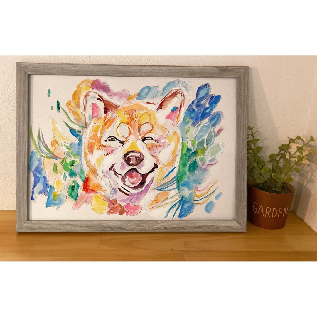 笑う犬の絵 エンタメ/ホビーの美術品/アンティーク(絵画/タペストリー)の商品写真