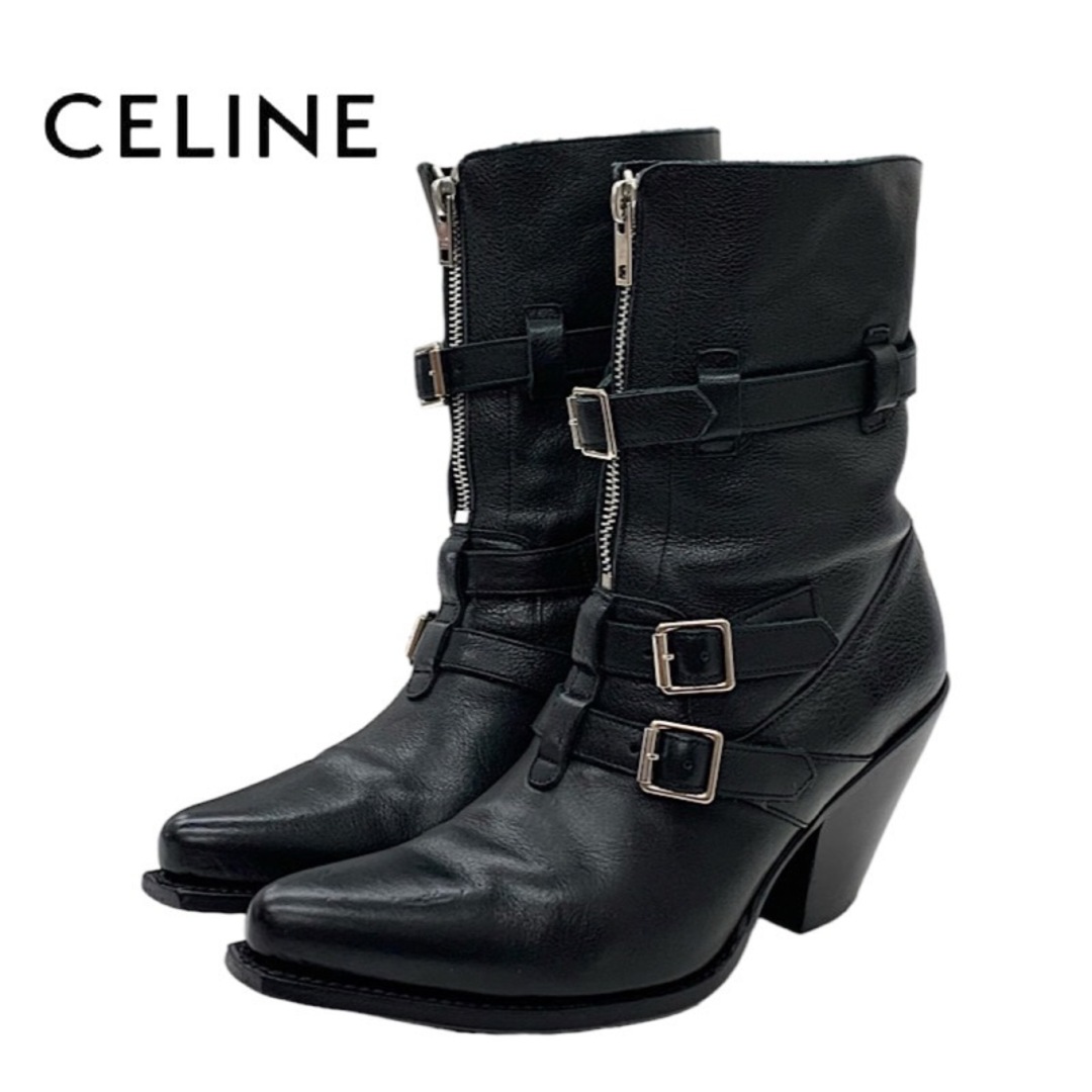 celine - セリーヌ ブーツ ショートブーツ レザー ブラックの通販 by