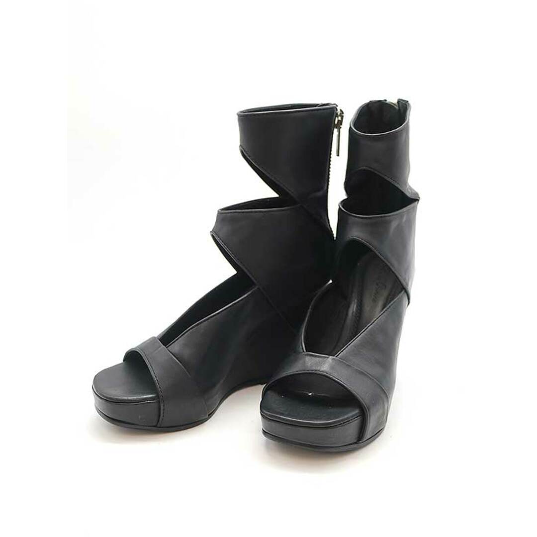 Rick Owens(リックオウエンス)のRick Owens リックオウエンス ウェッジソールオープントゥバックジップレザーサンダル ブラック レディースの靴/シューズ(サンダル)の商品写真