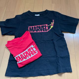 ジーユー(GU)のGUTシャツ130&100cm MARVELｱｲｱﾝﾏﾝ黒&赤　2枚セット(Tシャツ/カットソー)