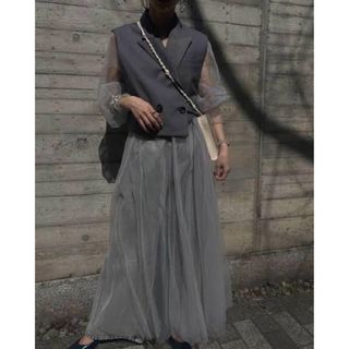 Ameri VINTAGE - PEPLUM LINE CHIFFON SKIRT SET DRESS グレーMの通販