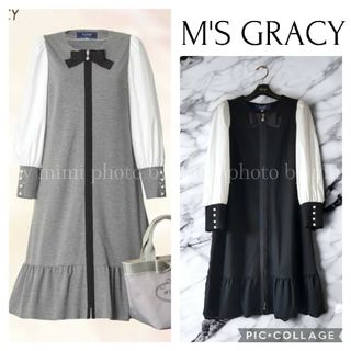 エムズグレイシー(M'S GRACY)のM'S GRACY*WEB掲載*異素材コンビワンピース(ひざ丈ワンピース)