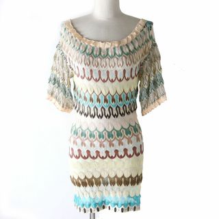 未使用品△正規品 MISSONI ミッソーニ レディース 総柄 レーヨン100％ 半袖 ニットワンピース／チュニック ベージュ×マルチカラー 40 伊製