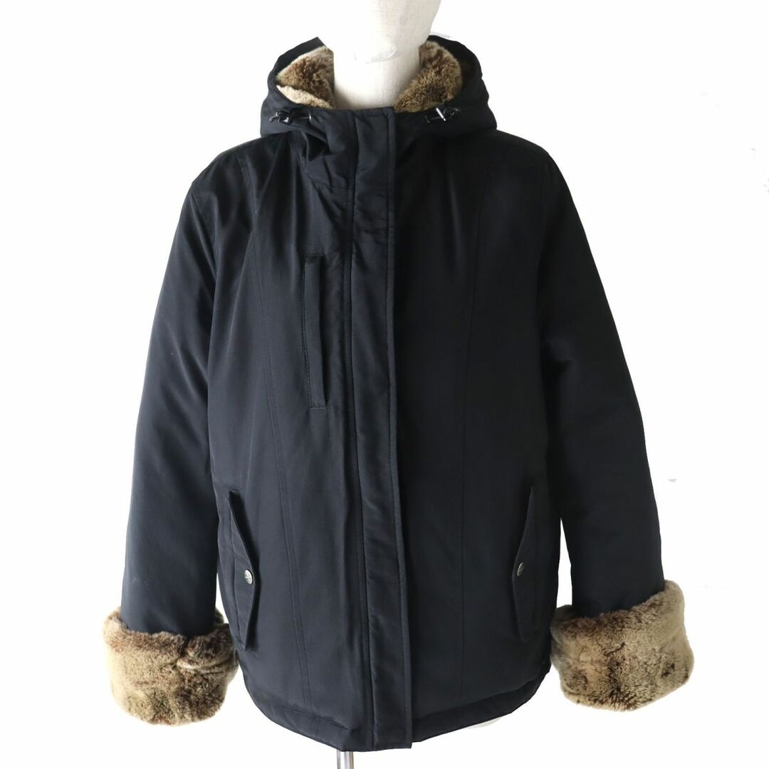 良品△WOOLRICH ウールリッチ BOULDER JACKET ラビットファー付き ダウンジャケット レディース ブラック M 毛皮 冬物 オススメ◎