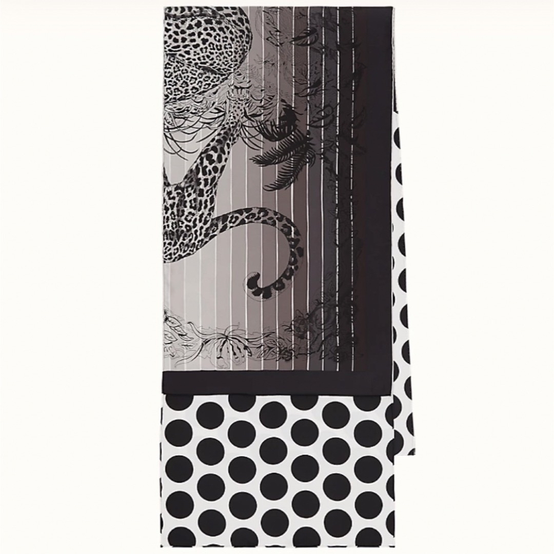 Hermes(エルメス)のエルメス シルクマフラー ジャングルラブ ドット 白 黒 モノトーン スカーフ  レディースのファッション小物(バンダナ/スカーフ)の商品写真