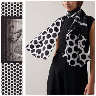 HERMES - エルメス シルクマフラー ジャングルラブ ドット 白 黒 HERMES - エルメス シルクマフラー ジャングルラブ ドット 白 黒