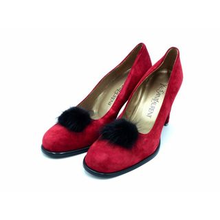 サンローラン(Saint Laurent)の美品 イヴサンローラン スウェード ファー パンプス size36（23ｃｍくらい）/赤 ◇■ レディース(ハイヒール/パンプス)