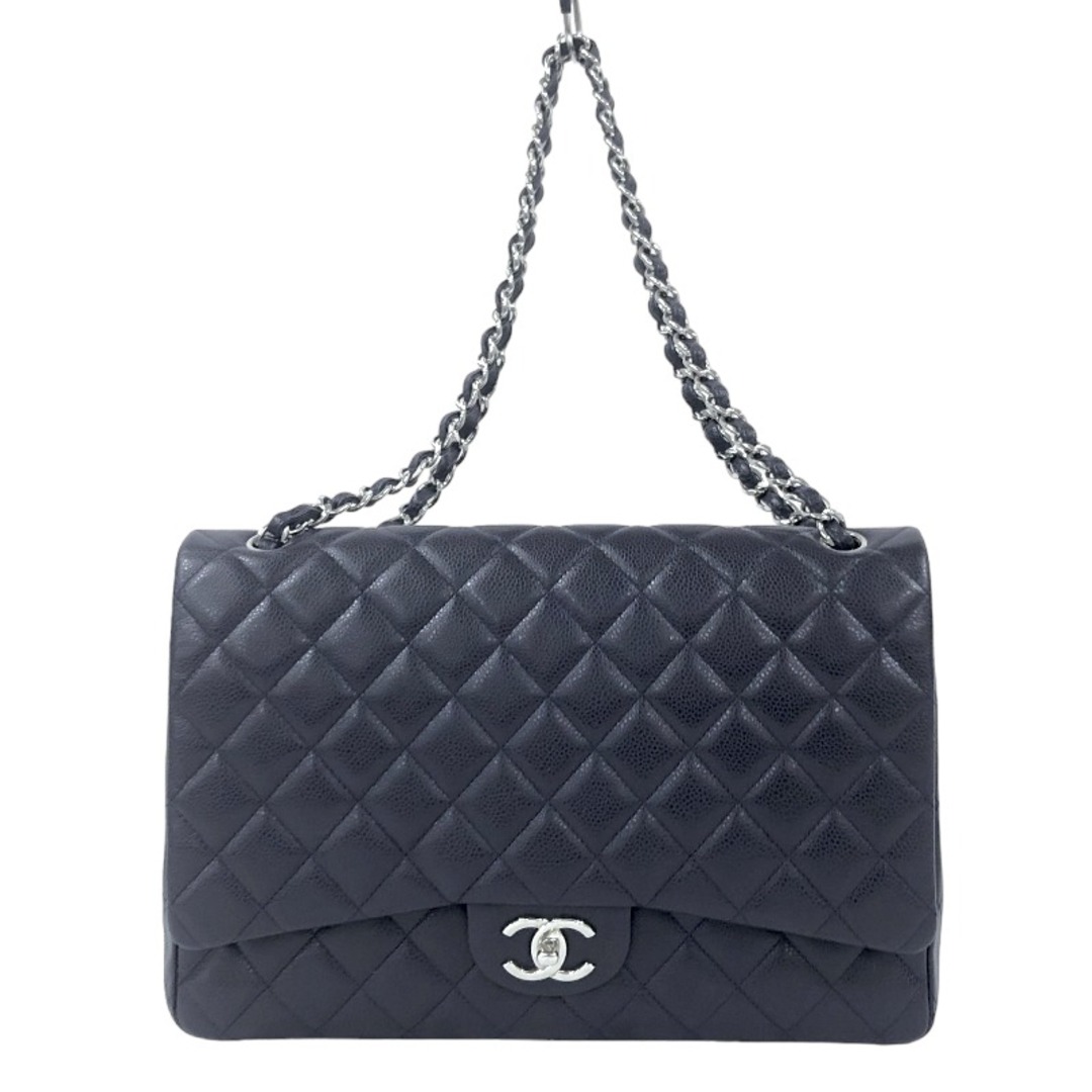 シャネル CHANEL デカマトラッセ34 A58601 18番台 ネイビー シルバー金具 キャビアスキン レディース ショルダーバッグオープンポケットx1内側