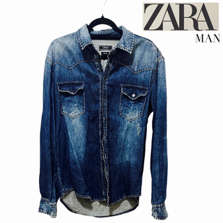 ザラ(ZARA)のZARA MAN ザラマンデニムウエスタンシャツ 濃紺色メンズ(Gジャン/デニムジャケット)