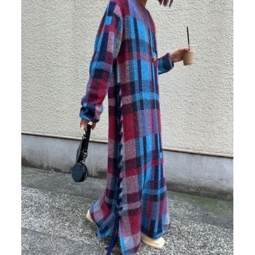 Ameri VINTAGE - アメリ BIG CHECK LACE UP KNIT DRESSの通販 by