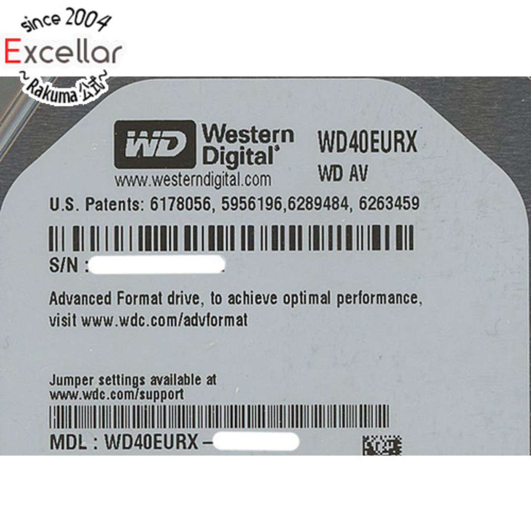 80009000時間以内Western Digital製HDD　WD40EURX　4TB SATA600　8000～9000時間以内