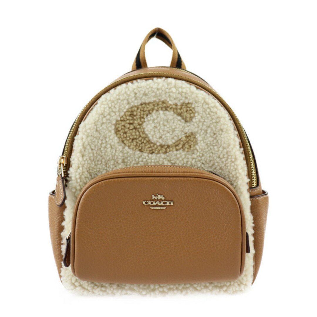 COACH コーチ  mini court backpack with coach motif リュック・デイパック CE559   シアリング×レザー ブラウン系 ゴールド金具  バックパック ミニリュック 【本物保証】状態コンディション外側