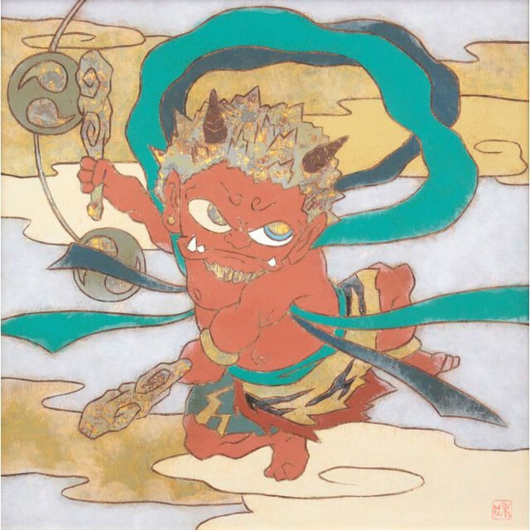 瀧下和之『風神図＆雷神図』アクリル画【真作保証】 絵画 エンタメ/ホビーの美術品/アンティーク(絵画/タペストリー)の商品写真