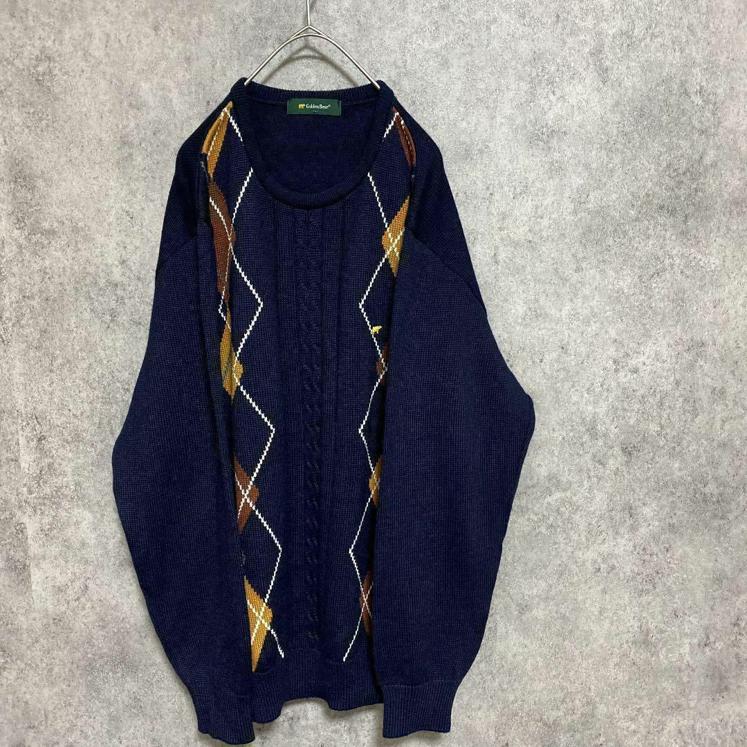 90'sクイックシルバー アーガイル柄 刺繍 ニットセーター