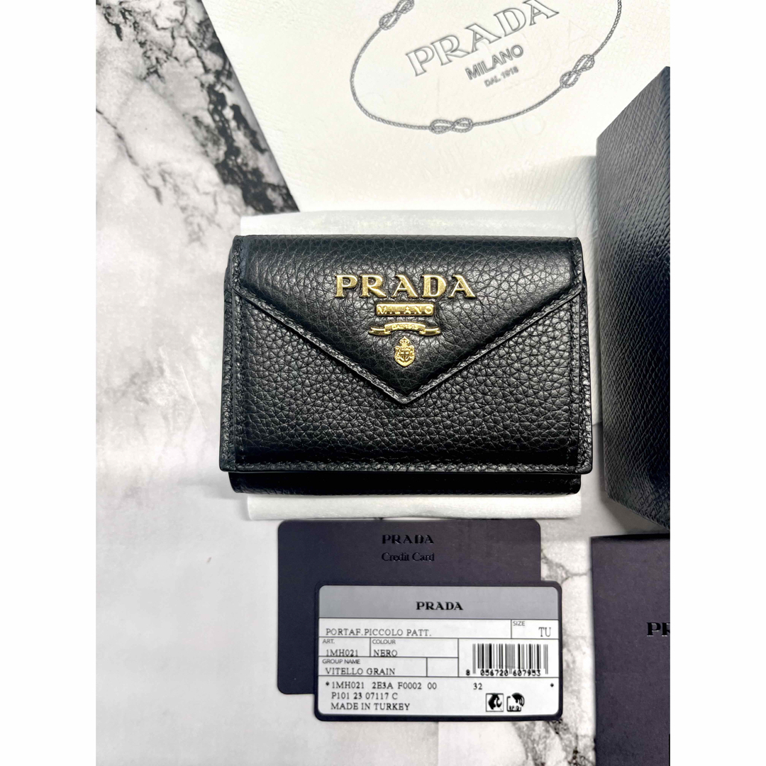 新品未使用】PRADA プラダ コンパクトウォレット 三つ折り財布 ブラック-