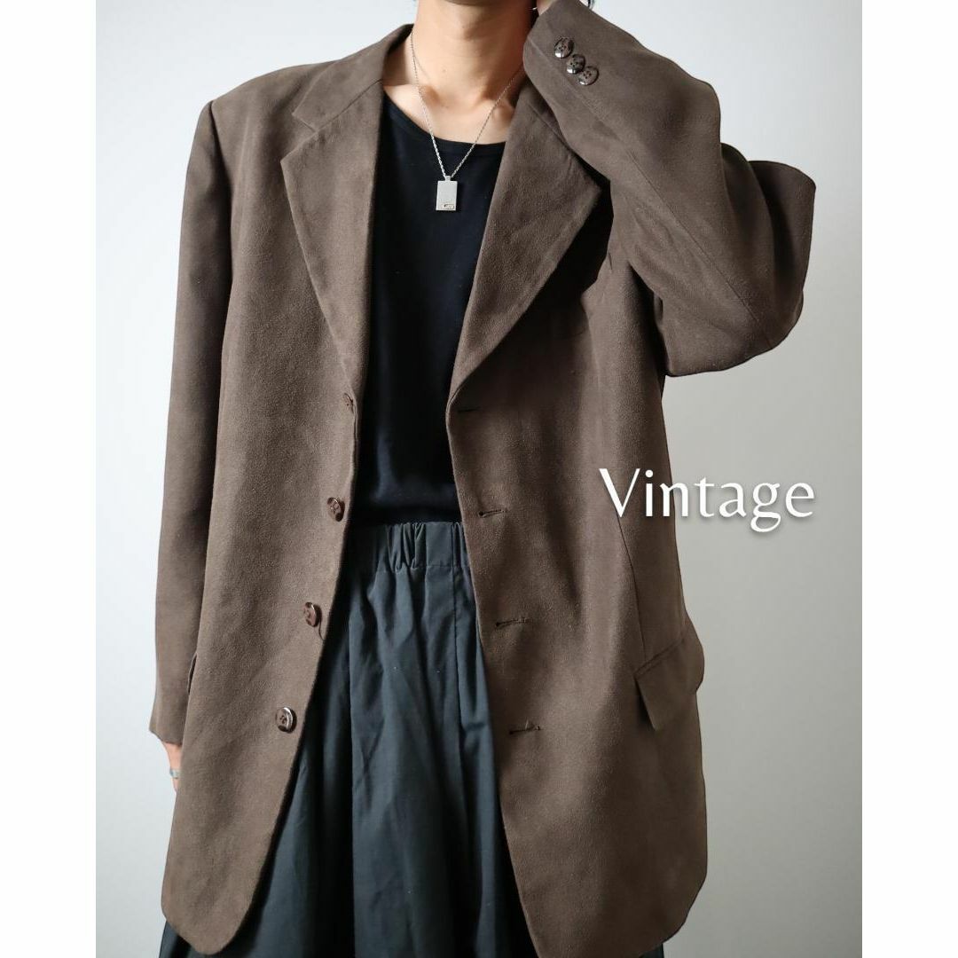 ART VINTAGE(アートヴィンテージ)の【vintage】フェイクスエード テーラードジャケット 4ボタン ブラウン L メンズのジャケット/アウター(テーラードジャケット)の商品写真
