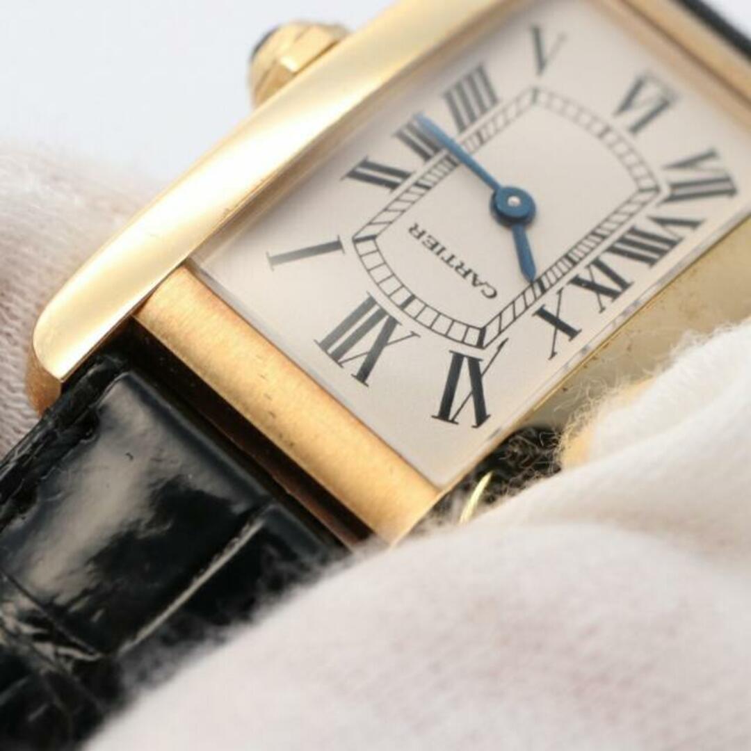 Cartier(カルティエ)のタンクアメリカンSM レディース 腕時計 クオーツ K18YG レザー イエローゴールド ブラック ホワイト文字盤 レディースのファッション小物(腕時計)の商品写真