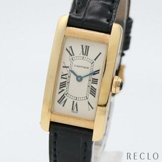 カルティエ(Cartier)のタンクアメリカンSM レディース 腕時計 クオーツ K18YG レザー イエローゴールド ブラック ホワイト文字盤(腕時計)