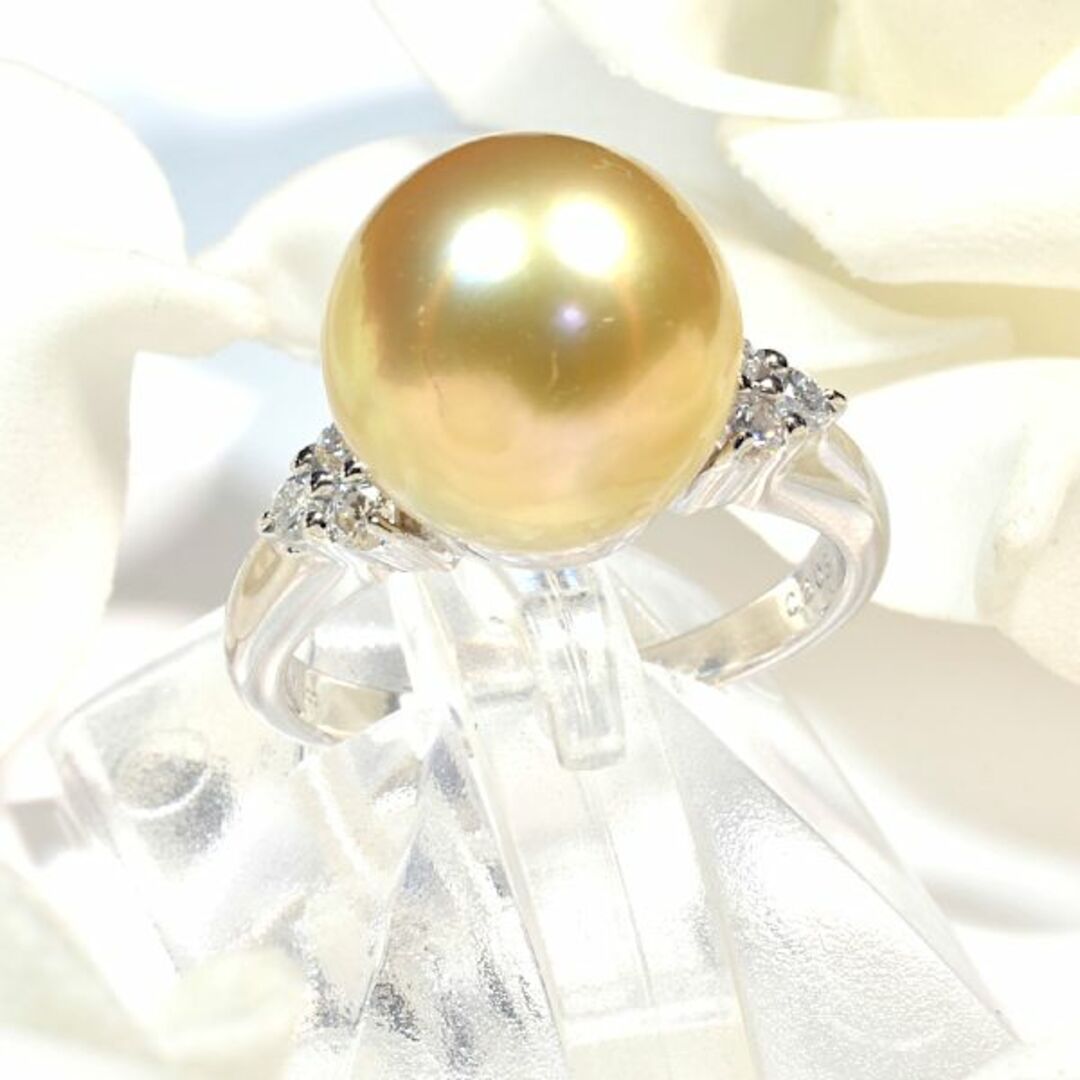 Pt900南洋白蝶真珠ゴールデン/ダイヤモンド0.2ctリング PM025C レディースのアクセサリー(リング(指輪))の商品写真