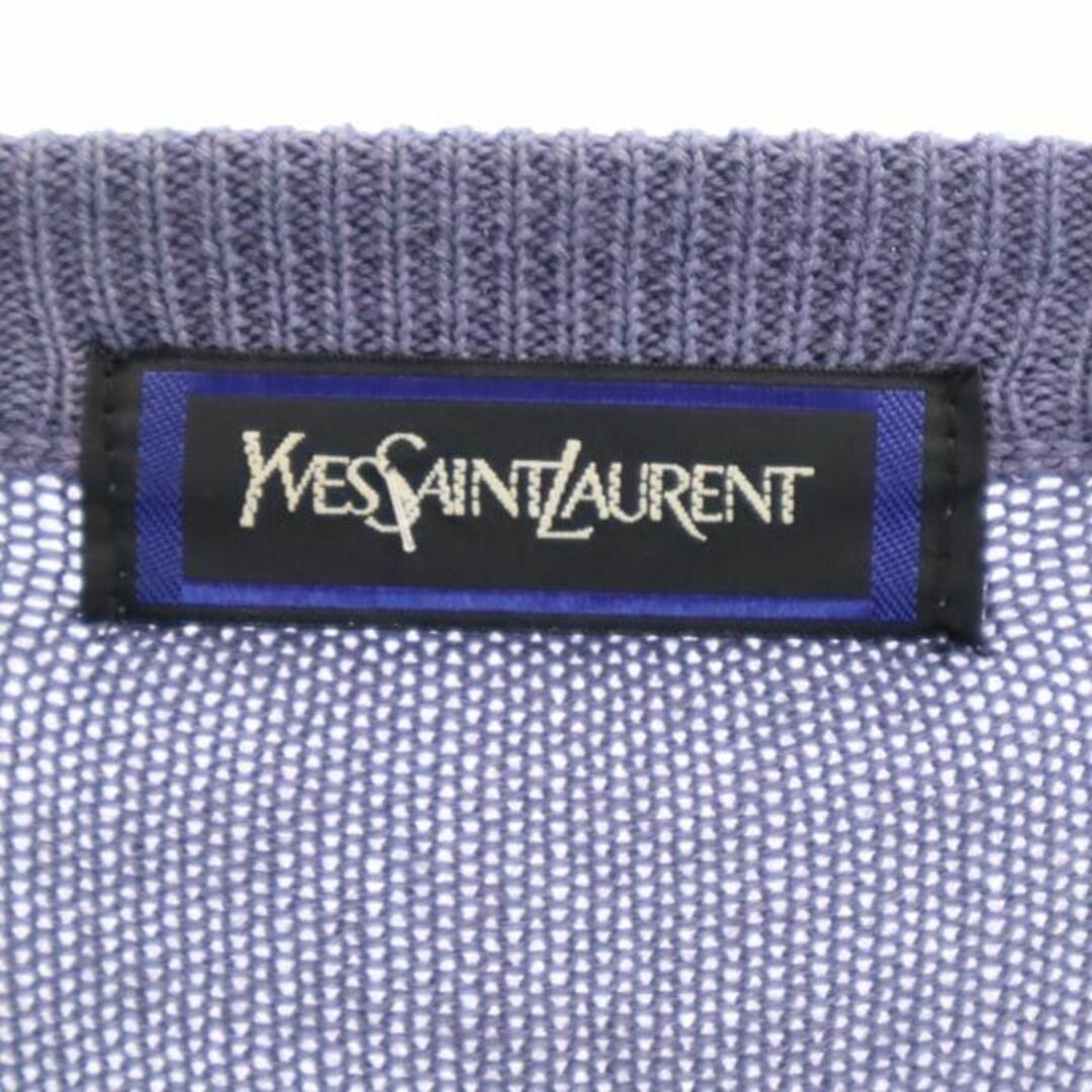 L着丈イヴサンローラン 90s ウール100％ Vネック 総柄 ニット L パープル系 YVES SAINT LAURENT 長袖 セーター メンズ   【230112】