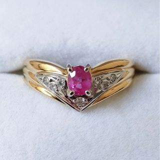 ジュエリーマキ(ジュエリーマキ)のダイヤモンド×ルビー リング K18YG Pt850 0.39ct 3.7g(リング(指輪))