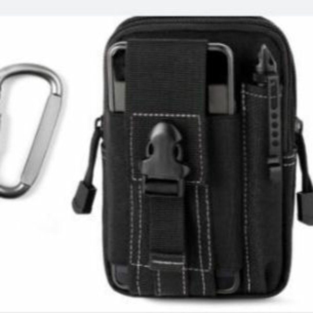 (ブラック×白糸)ベルトポーチ ウエストポーチ タクティカルポーチ アウトドア メンズのバッグ(ウエストポーチ)の商品写真