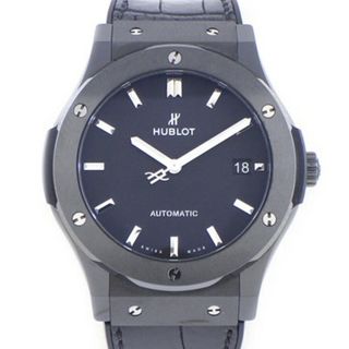 ウブロ(HUBLOT)のウブロ Hublot 腕時計 クラシック フュージョン ブラックマジック 45mm 511.CM.1171.RX デイト 裏スケ ビス ブラック文字盤 黒 サテン仕上げ セラミック チタン SS アリゲーターレザー&ラバーベルト 自動巻き 【中古】(腕時計(アナログ))