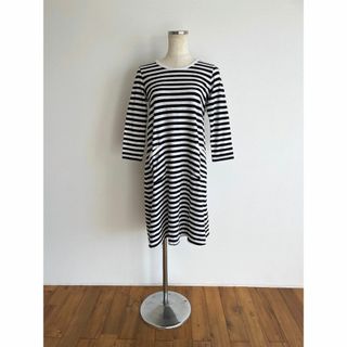 マリメッコ(marimekko)のマリメッコ/ワンピース/ボーダー/7-8分袖/XS/ブラック×ホワイト/コットン(ひざ丈ワンピース)