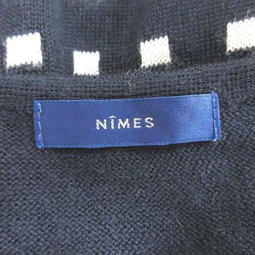 NIMES(ニーム)のニーム ニットワンピース ひざ丈 半袖 四角柄 ウエストマーク 紺 ネイビー レディースのワンピース(ひざ丈ワンピース)の商品写真