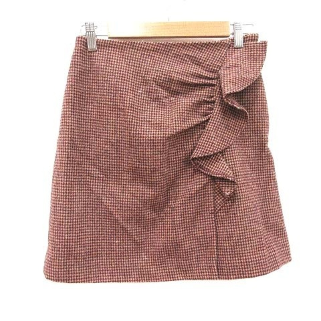 MERCURYDUO(マーキュリーデュオ)のマーキュリーデュオ 台形スカート ひざ丈 千鳥格子 フリル ウール M 赤  レディースのスカート(ミニスカート)の商品写真