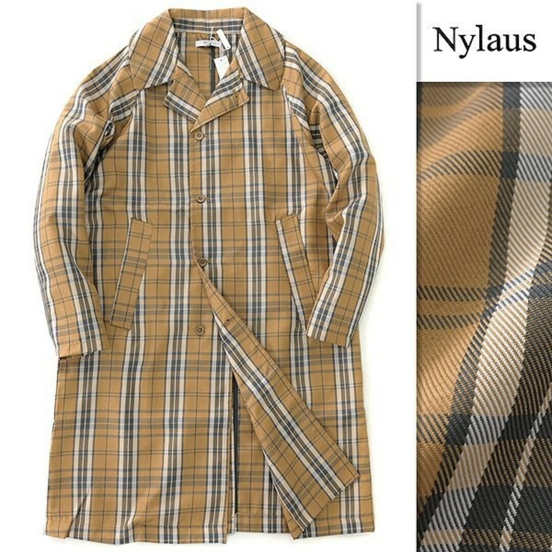 Nylaus(ナイラス)の新品 NYLAUS ナイラス 春 秋 チェック ステンカラー コート M メンズのジャケット/アウター(ステンカラーコート)の商品写真