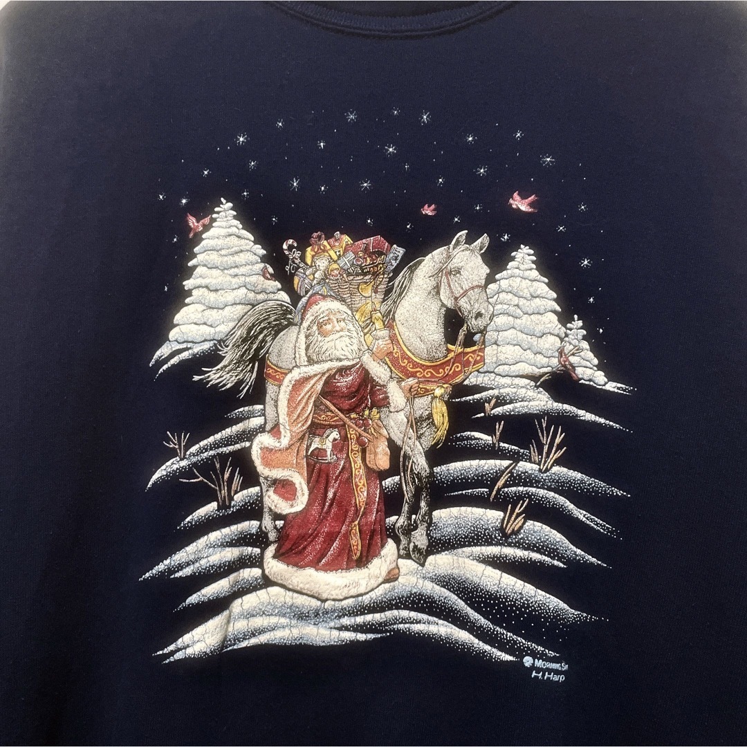 スウェット　3XL　USA製　80s　ネイビー　サンタクロース　クリスマス　古着