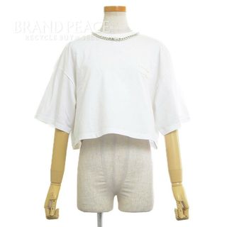 ミュウミュウ(miumiu)のミュウミュウ クロップド Tシャツ ロゴ ビジュー ホワイト レディース XSサ(シャツ/ブラウス(半袖/袖なし))