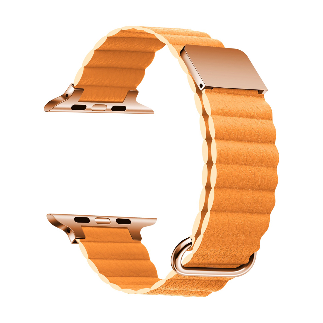 Apple Watch マグネット式 PUレザー バンド オレンジ レディースのファッション小物(腕時計)の商品写真