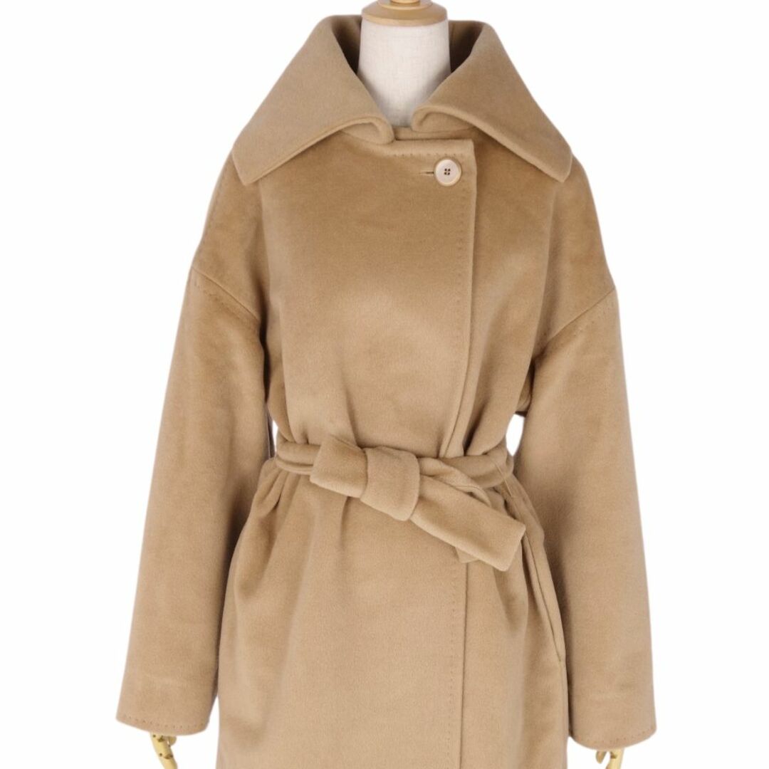 極美品 マックスマーラ Max Mara コート 白タグ ベルト付き ロングコート ウール カシミヤ アウター レディース イタリア製 JI42 USA8 GB10(L相当) ブラウン