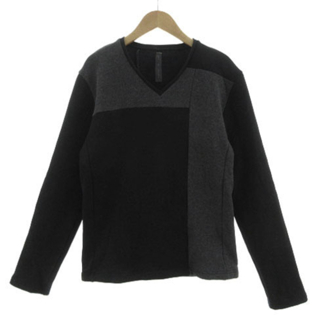 wjk カットソー Tシャツ Vネック 長袖 配色 裏起毛 黒 グレー M-