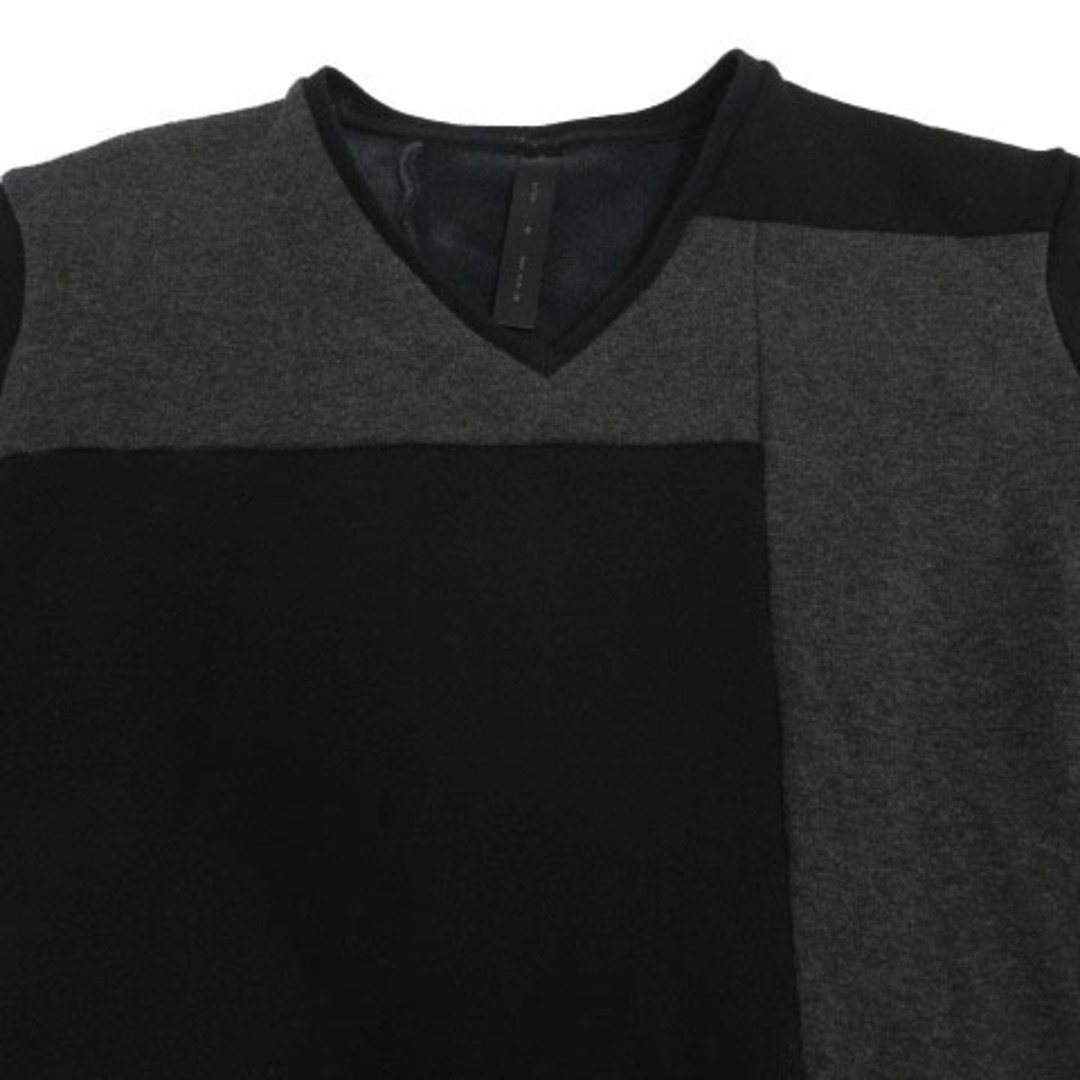 wjk カットソー Tシャツ Vネック 長袖 配色 裏起毛 黒 グレー M-